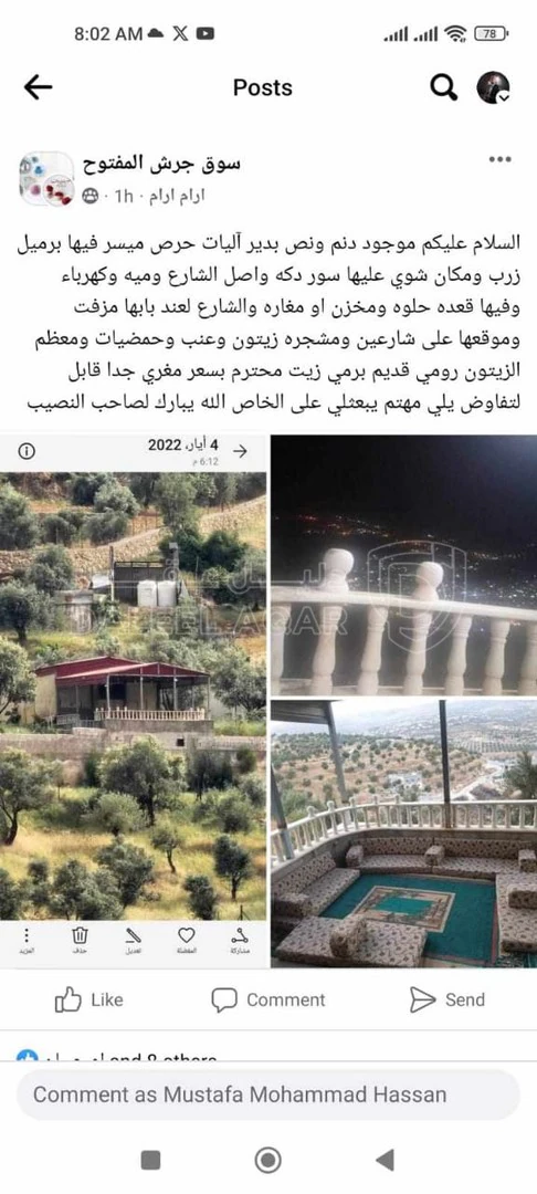 أرض في رض مشجرة ومخدومة في دير الليات – جرش - 55,000 دأ - صورة 1